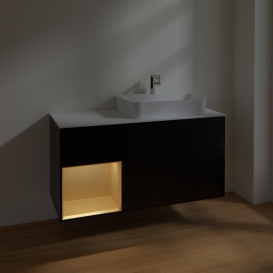 Тумба под раковину Villeroy & Boch Finion 120х50,1 см с подсветкой МДФ черный матовый лак/стекло белое матовое F391HFPD