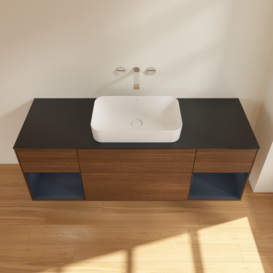 Тумба под раковину Villeroy & Boch Finion 160х50,1 см с подсветкой МДФ шпон грецкого ореха/стекло черное матовое G742HGGN