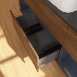 Тумба под раковину Villeroy & Boch Finion 160х50,1 см с подсветкой МДФ шпон грецкого ореха/стекло черное матовое G742HGGN