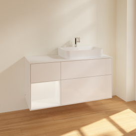 Тумба под раковину Villeroy & Boch Finion 120х50,1 см с подсветкой МДФ глянцевый белый лак/стекло белое матовое F391MTGF