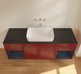 Тумба под раковину Villeroy & Boch Finion 160х50,1 см с подсветкой МДФ пион матовый лак/стекло черное матовое G742HGHB