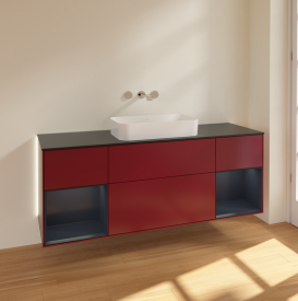 Тумба под раковину Villeroy & Boch Finion 160х50,1 см с подсветкой МДФ пион матовый лак/стекло черное матовое G742HGHB