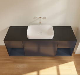 Тумба под раковину Villeroy & Boch Finion 160х50,1 см с подсветкой МДФ темно-синий матовый лак/стекло черное матовое G742HGHG