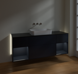 Тумба под раковину Villeroy & Boch Finion 160х50,1 см с подсветкой МДФ темно-синий матовый лак/стекло черное матовое G742HGHG