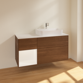 Тумба под раковину Villeroy & Boch Finion 120х50,1 см с подсветкой МДФ шпон грецкого ореха/стекло белое матовое F391MTGN