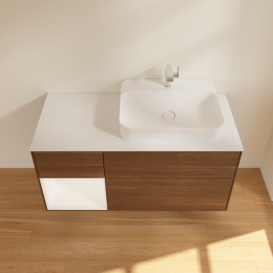 Тумба под раковину Villeroy & Boch Finion 120х50,1 см с подсветкой МДФ шпон грецкого ореха/стекло белое матовое F391MTGN