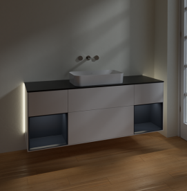 Тумба под раковину Villeroy & Boch Finion 160х50,1 см с подсветкой МДФ белый матовый лак/стекло черное матовое G742HGMT