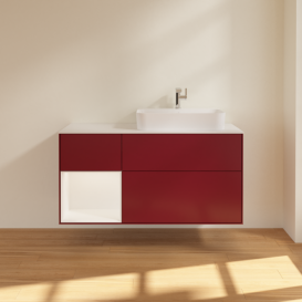 Тумба под раковину Villeroy & Boch Finion 120х50,1 см с подсветкой МДФ пион матовый лак/стекло белое матовое F391MTHB