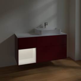 Тумба под раковину Villeroy & Boch Finion 120х50,1 см с подсветкой МДФ пион матовый лак/стекло белое матовое F391MTHB