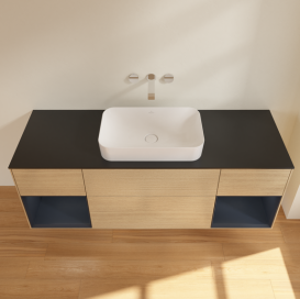 Тумба під раковину Villeroy & Boch Finion 160х50,1 см із підсвічуванням МДФ шпон дуба/скло чорне матове G742HGPC