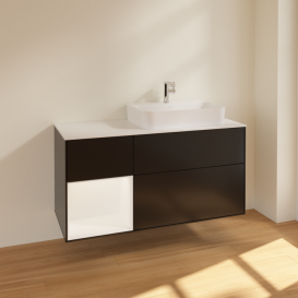 Тумба под раковину Villeroy & Boch Finion 120х50,1 см с подсветкой МДФ черный матовый лак/стекло белое матовое F391MTPD