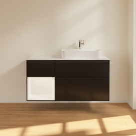 Тумба под раковину Villeroy & Boch Finion 120х50,1 см с подсветкой МДФ черный матовый лак/стекло белое матовое F391MTPD