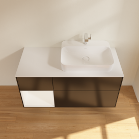 Тумба под раковину Villeroy & Boch Finion 120х50,1 см с подсветкой МДФ черный матовый лак/стекло белое матовое F391MTPD