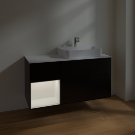 Тумба под раковину Villeroy & Boch Finion 120х50,1 см с подсветкой МДФ черный матовый лак/стекло белое матовое F391MTPD