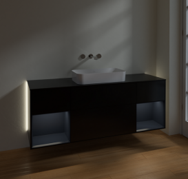Тумба под раковину Villeroy & Boch Finion 160х50,1 см с подсветкой МДФ черный матовый лак/стекло черное матовое G742HGPD