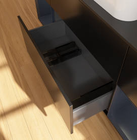 Тумба под раковину Villeroy & Boch Finion 160х50,1 см с подсветкой МДФ черный матовый лак/стекло черное матовое G742HGPD