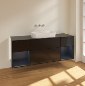 Тумба под раковину Villeroy & Boch Finion 160х50,1 см с подсветкой МДФ черный матовый лак/стекло черное матовое G742HGPD