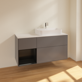 Тумба під раковину Villeroy & Boch Finion 120х50,1 см з підсвічуванням антрацит матовий лак/скло біле матове F391PDGK
