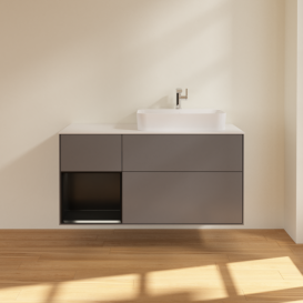 Тумба під раковину Villeroy & Boch Finion 120х50,1 см з підсвічуванням антрацит матовий лак/скло біле матове F391PDGK