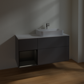 Тумба під раковину Villeroy & Boch Finion 120х50,1 см з підсвічуванням антрацит матовий лак/скло біле матове F391PDGK