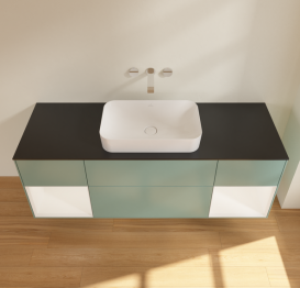 Тумба под раковину Villeroy & Boch Finion 160х50,1 см с подсветкой МДФ оливковый матовый лак/стекло черное матовое G742MTGM