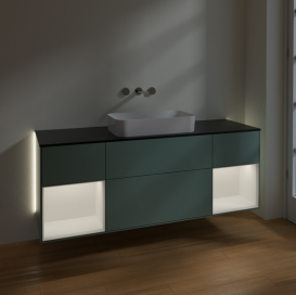 Тумба под раковину Villeroy & Boch Finion 160х50,1 см с подсветкой МДФ оливковый матовый лак/стекло черное матовое G742MTGM