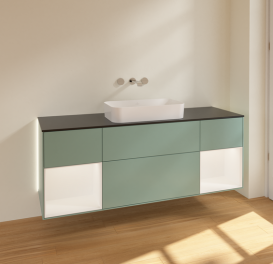 Тумба под раковину Villeroy & Boch Finion 160х50,1 см с подсветкой МДФ оливковый матовый лак/стекло черное матовое G742MTGM