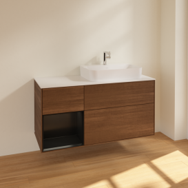 Тумба под раковину Villeroy & Boch Finion 120х50,1 см с подсветкой МДФ шпон грецкого ореха/стекло белое матовое F391PDGN