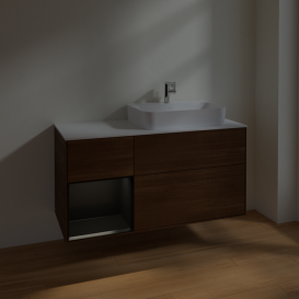 Тумба под раковину Villeroy & Boch Finion 120х50,1 см с подсветкой МДФ шпон грецкого ореха/стекло белое матовое F391PDGN