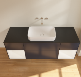 Тумба под раковину Villeroy & Boch Finion 160х50,1 см с подсветкой МДФ темно-синий матовый лак/стекло черное матовое G742MTHG