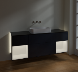 Тумба под раковину Villeroy & Boch Finion 160х50,1 см с подсветкой МДФ темно-синий матовый лак/стекло черное матовое G742MTHG