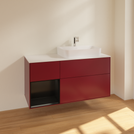 Тумба под раковину Villeroy & Boch Finion 120х50,1 см с подсветкой МДФ пион матовый лак/стекло белое матовое F391PDHB