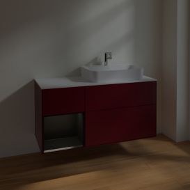 Тумба под раковину Villeroy & Boch Finion 120х50,1 см с подсветкой МДФ пион матовый лак/стекло белое матовое F391PDHB