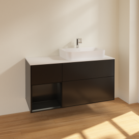 Тумба под раковину Villeroy & Boch Finion 120х50,1 см с подсветкой МДФ черный матовый лак/стекло белое матовое F391PDPD