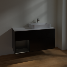 Тумба под раковину Villeroy & Boch Finion 120х50,1 см с подсветкой МДФ черный матовый лак/стекло белое матовое F391PDPD