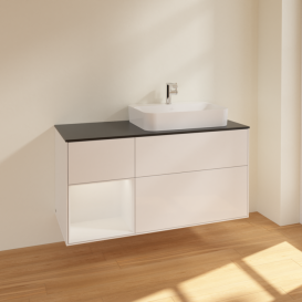 Тумба под раковину Villeroy & Boch Finion 120х50,1 см с подсветкой МДФ глянцевый белый лак/стекло черное матовое F392GFGF