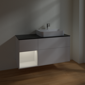 Тумба под раковину Villeroy & Boch Finion 120х50,1 см с подсветкой МДФ глянцевый белый лак/стекло черное матовое F392GFGF