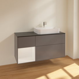 Тумба под раковину Villeroy & Boch Finion 120х50,1 см с подсветкой МДФ антрацит матовый лак/стекло черное матовое F392GFGK