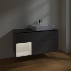 Тумба под раковину Villeroy & Boch Finion 120х50,1 см с подсветкой МДФ антрацит матовый лак/стекло черное матовое F392GFGK