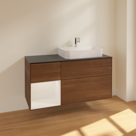 Тумба под раковину Villeroy & Boch Finion 120х50,1 см с подсветкой МДФ шпон грецкого ореха/стекло черное матовое F392GFGN