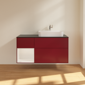 Тумба под раковину Villeroy & Boch Finion 120х50,1 см с подсветкой МДФ пион матовый лак/стекло черное матовое F392GFHB