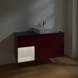 Тумба под раковину Villeroy & Boch Finion 120х50,1 см с подсветкой МДФ пион матовый лак/стекло черное матовое F392GFHB