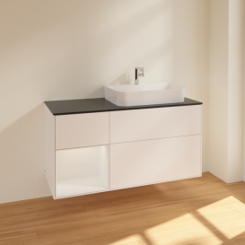 Тумба под раковину Villeroy & Boch Finion 120х50,1 см с подсветкой МДФ белый матовый лак/стекло черное матовое F392GFMT