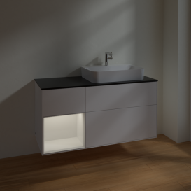Тумба под раковину Villeroy & Boch Finion 120х50,1 см с подсветкой МДФ белый матовый лак/стекло черное матовое F392GFMT