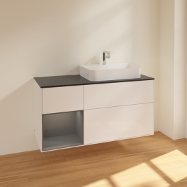 Тумба під раковину Villeroy & Boch Finion 120х50,1 см із підсвічуванням МДФ білий глянцевий лак/скло чорне матове F392GKGF