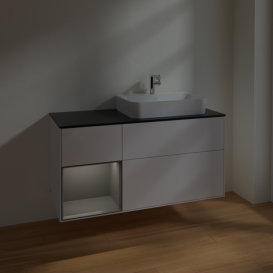 Тумба під раковину Villeroy & Boch Finion 120х50,1 см із підсвічуванням МДФ білий глянцевий лак/скло чорне матове F392GKGF