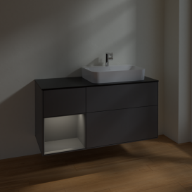 Тумба под раковину Villeroy & Boch Finion 120х50,1 см с подсветкой МДФ антрацит матовый лак/стекло черное матовое F392GKGK