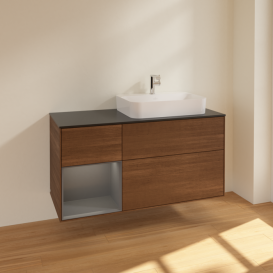 Тумба под раковину Villeroy & Boch Finion 120х50,1 см с подсветкой МДФ шпон грецкого ореха/стекло черное матовое F392GKGN