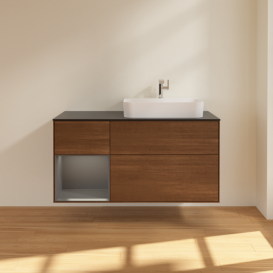 Тумба под раковину Villeroy & Boch Finion 120х50,1 см с подсветкой МДФ шпон грецкого ореха/стекло черное матовое F392GKGN