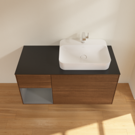 Тумба под раковину Villeroy & Boch Finion 120х50,1 см с подсветкой МДФ шпон грецкого ореха/стекло черное матовое F392GKGN